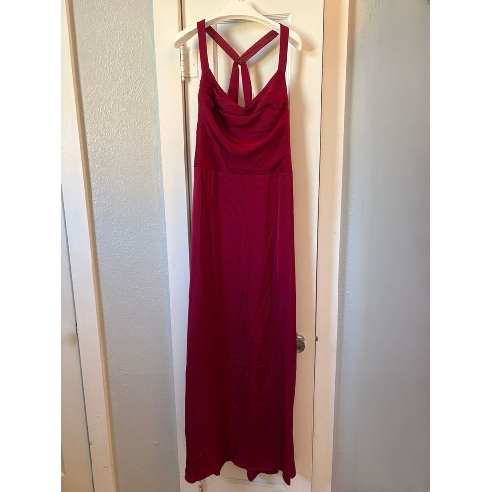 Barbie Azazie 1007 Burgundy Bridesmaid Dress Cowl Neck Mermaid Satin Formal 14 L